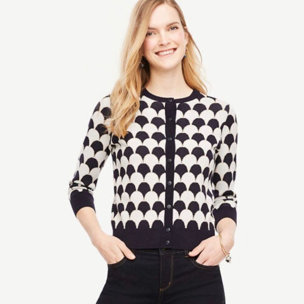 Ann Taylor dark navy and White Patterned Cardigan